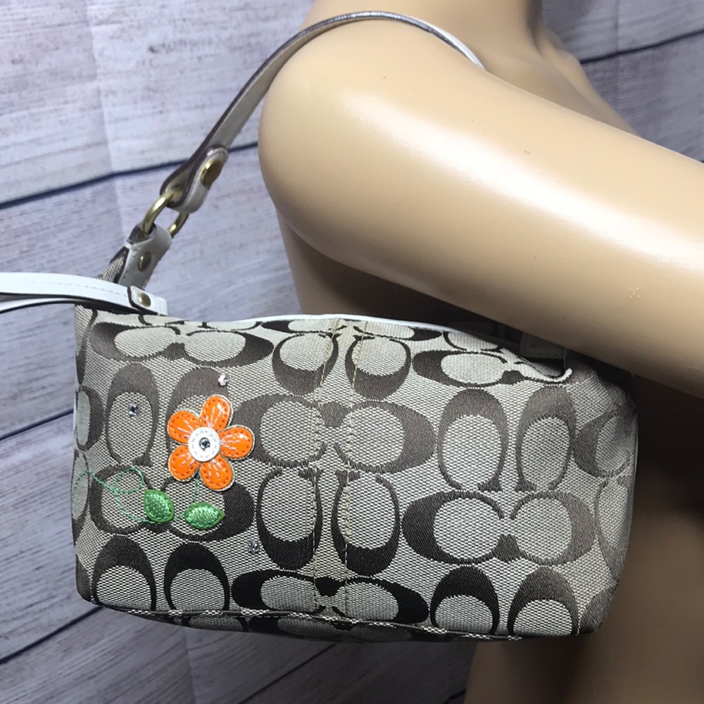 COACH BEIGE CANVAS POUCHETTE TOP HANDLE bag purse